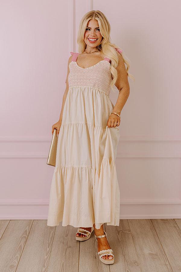 Classic Cutie Smocked Maxi Dress in Cream Curves Product Image