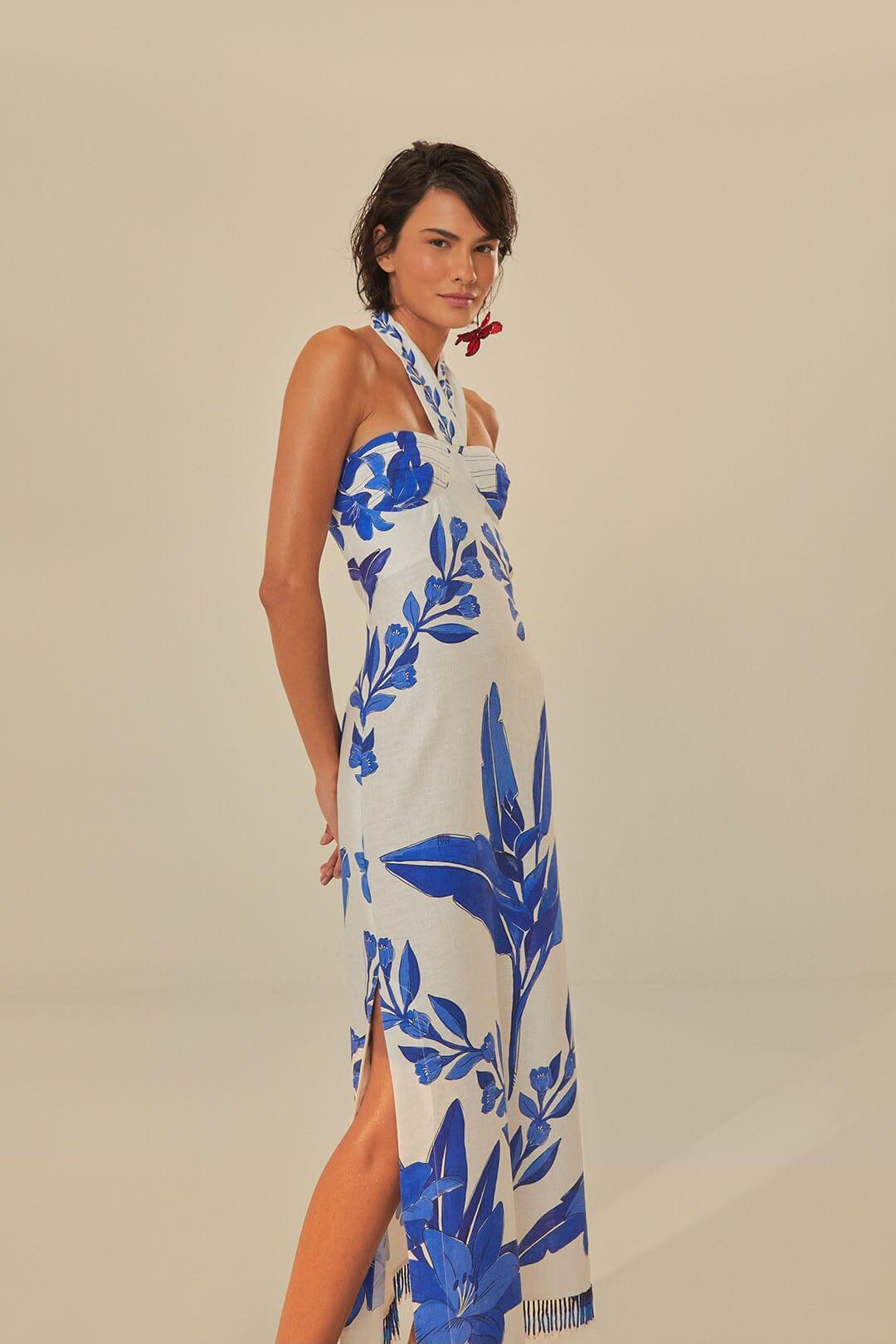 Off-White Blue Yard Sleeveless Maxi Dress Product Image