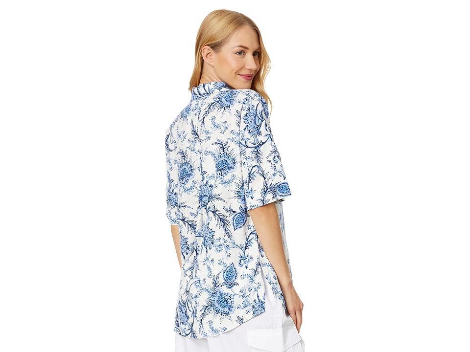 Tommy Hilfiger Short Sleeve Linen Shirt (Ibiza Floral/Ivory Multi) Women's Clothing Product Image