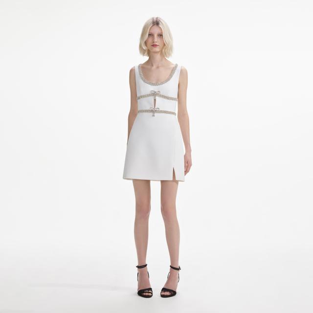 White Diamante Bow Trim Mini Dress Product Image