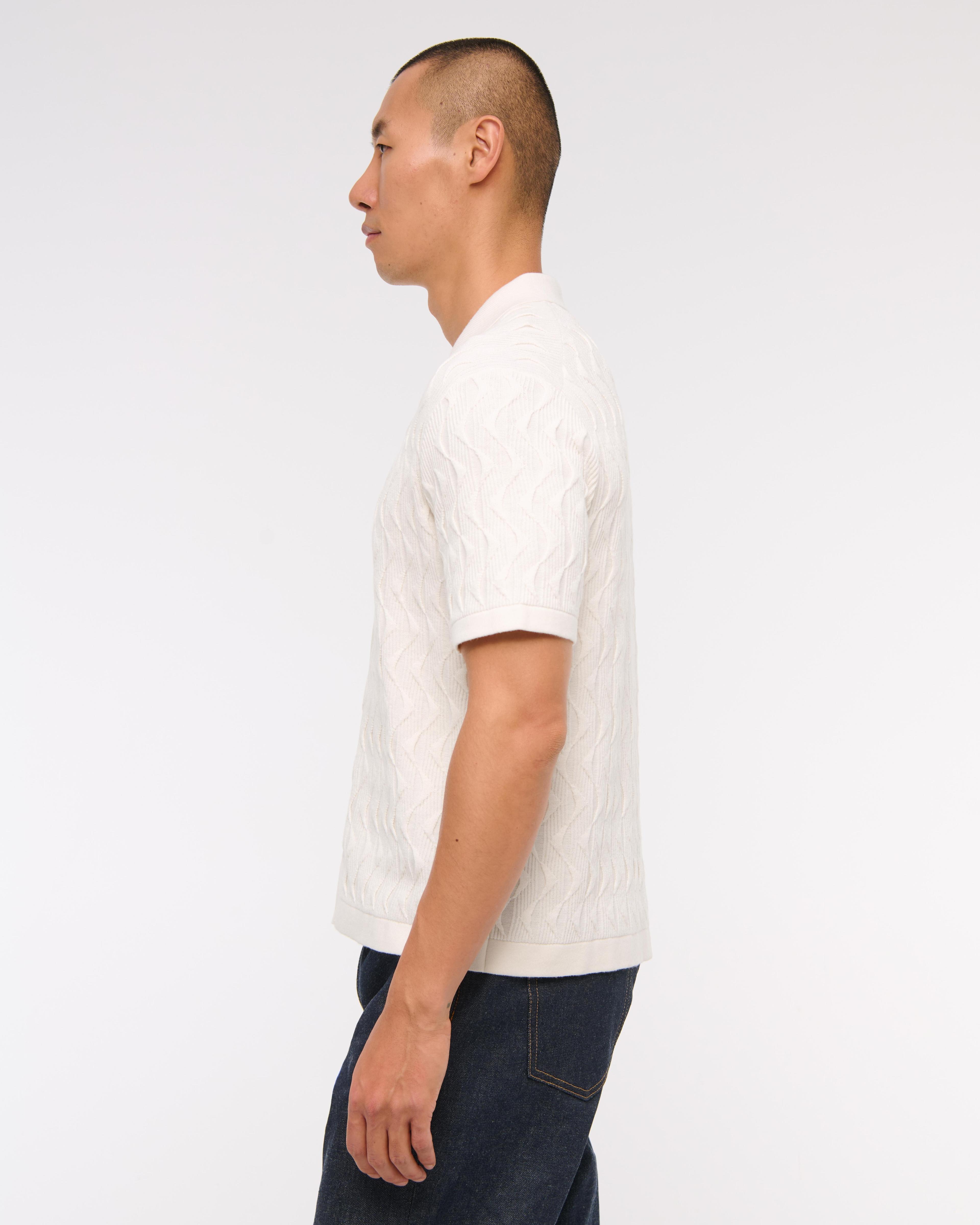 Geometric Stitch Button-Through Sweater Polo Product Image