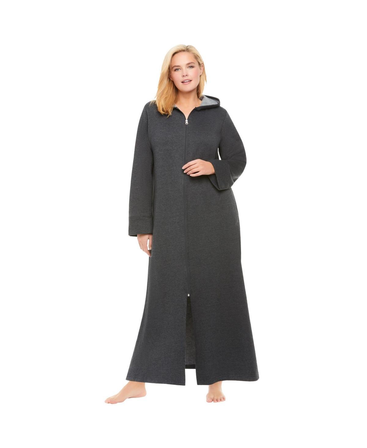 Dreams & Co. Womens Long Hooded Fleece Sweatshirt Robe Product Image