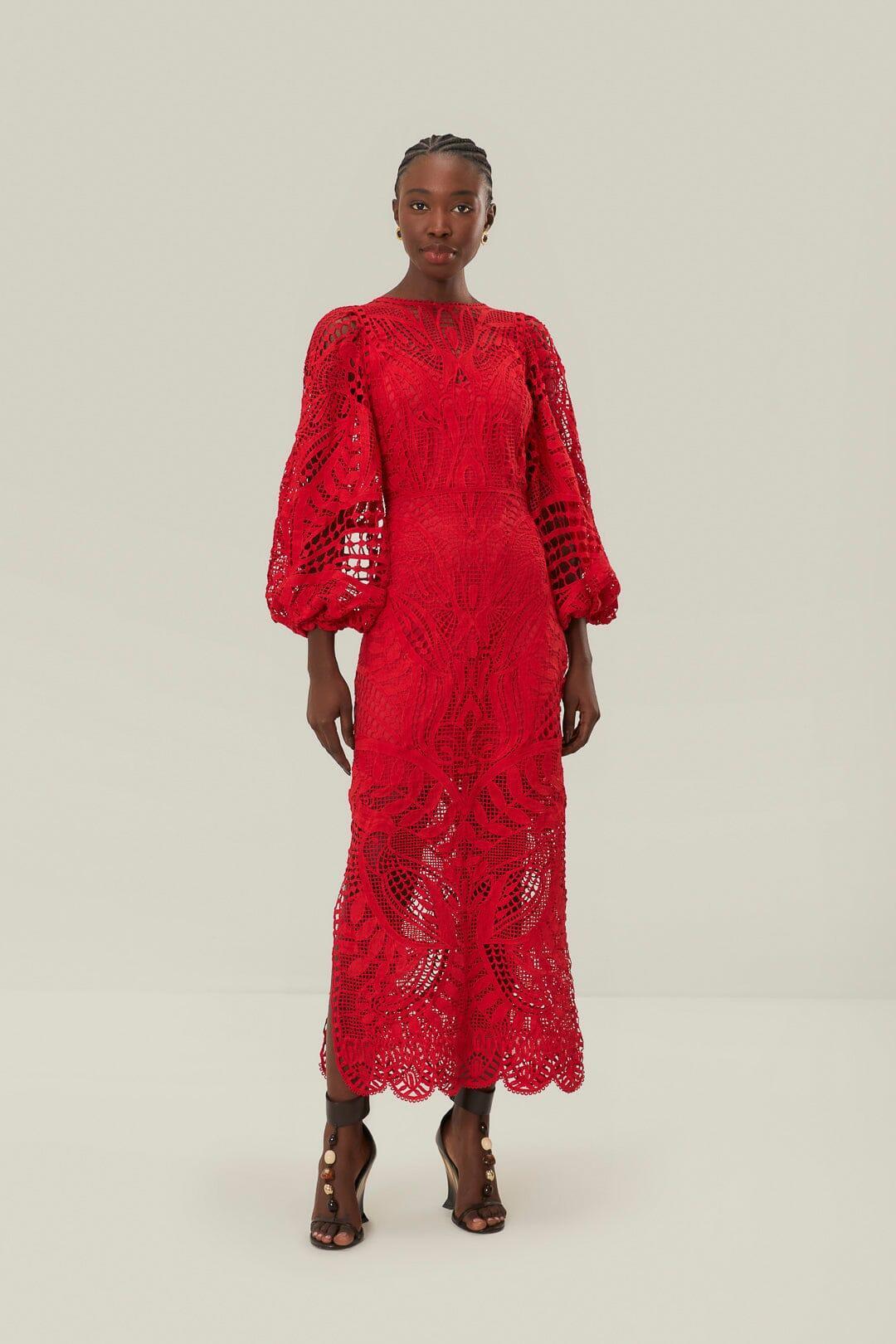 Red Nature Guipure Midi Dress Product Image