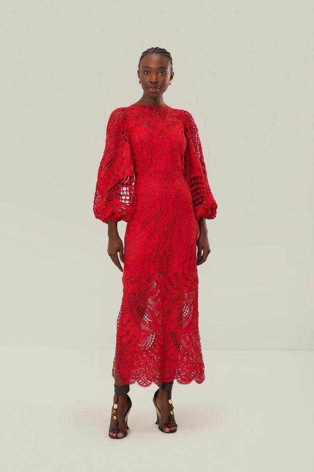 Red Nature Guipure Midi Dress Product Image