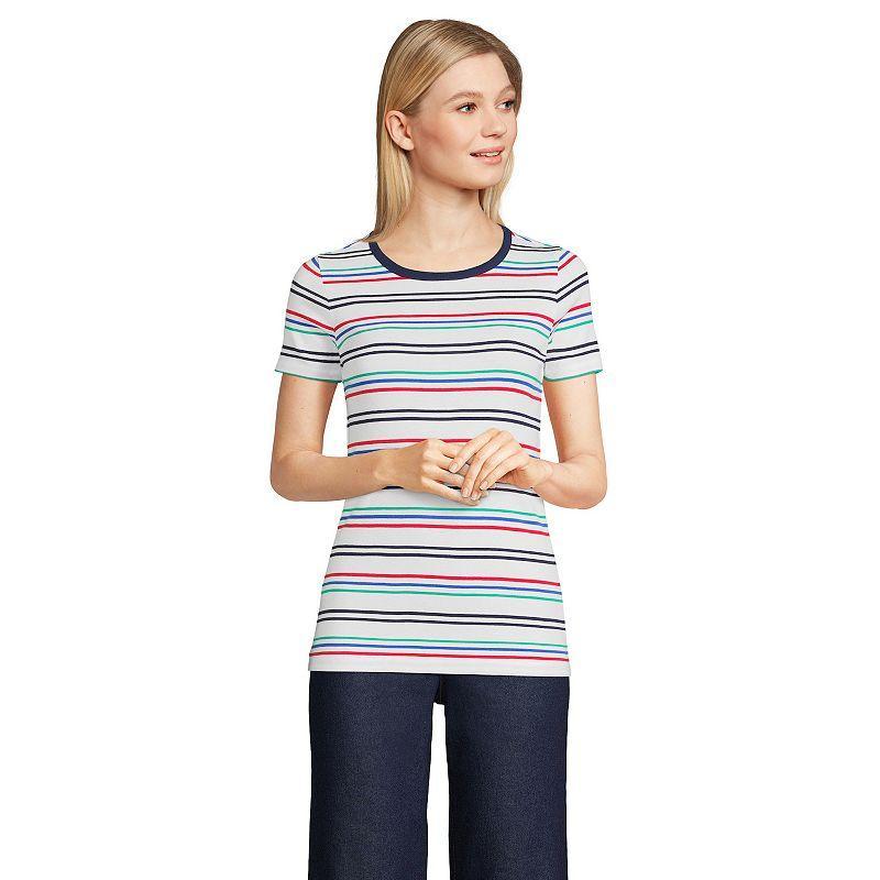 Petite Lands End All-Cotton Crewneck Tee, Womens Blue Team Stripe Product Image