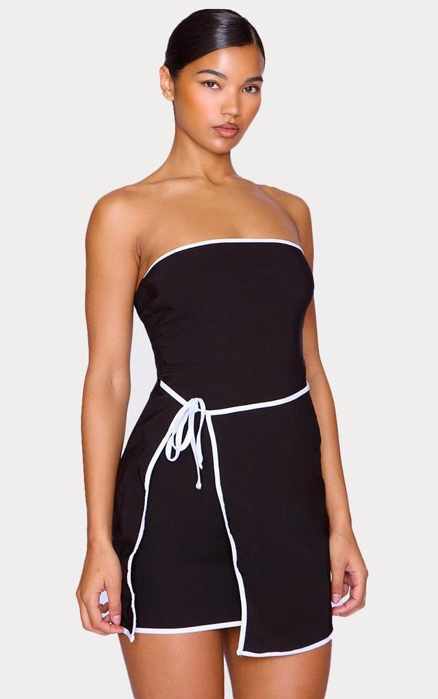 Black Contrast Piping Bandeau Wrap Over Mini Dress Product Image