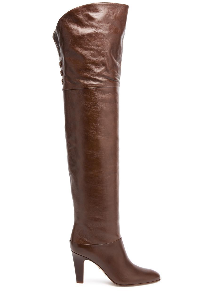 CHLOÉ Chloe Eve 90 Glossed-leather Over-the-knee Boots In Brown Product Image