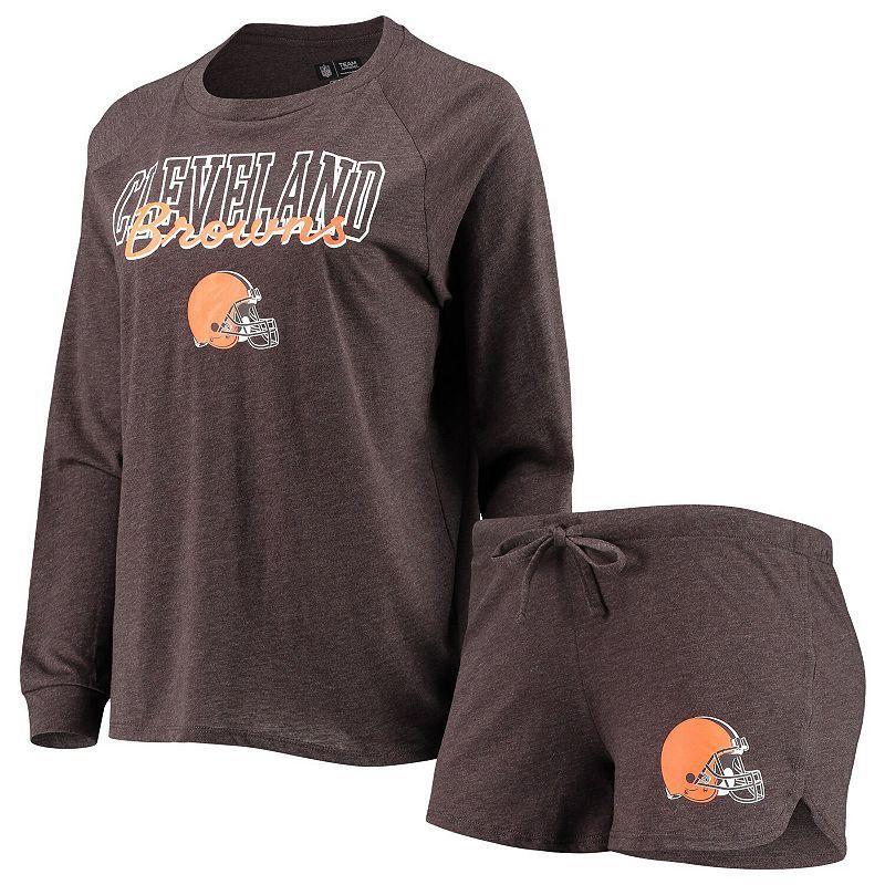 Women's Concepts Sport Brown Cleveland Browns Meter Knit Long Sleeve Raglan Top & Shorts Sleep Set Product Image