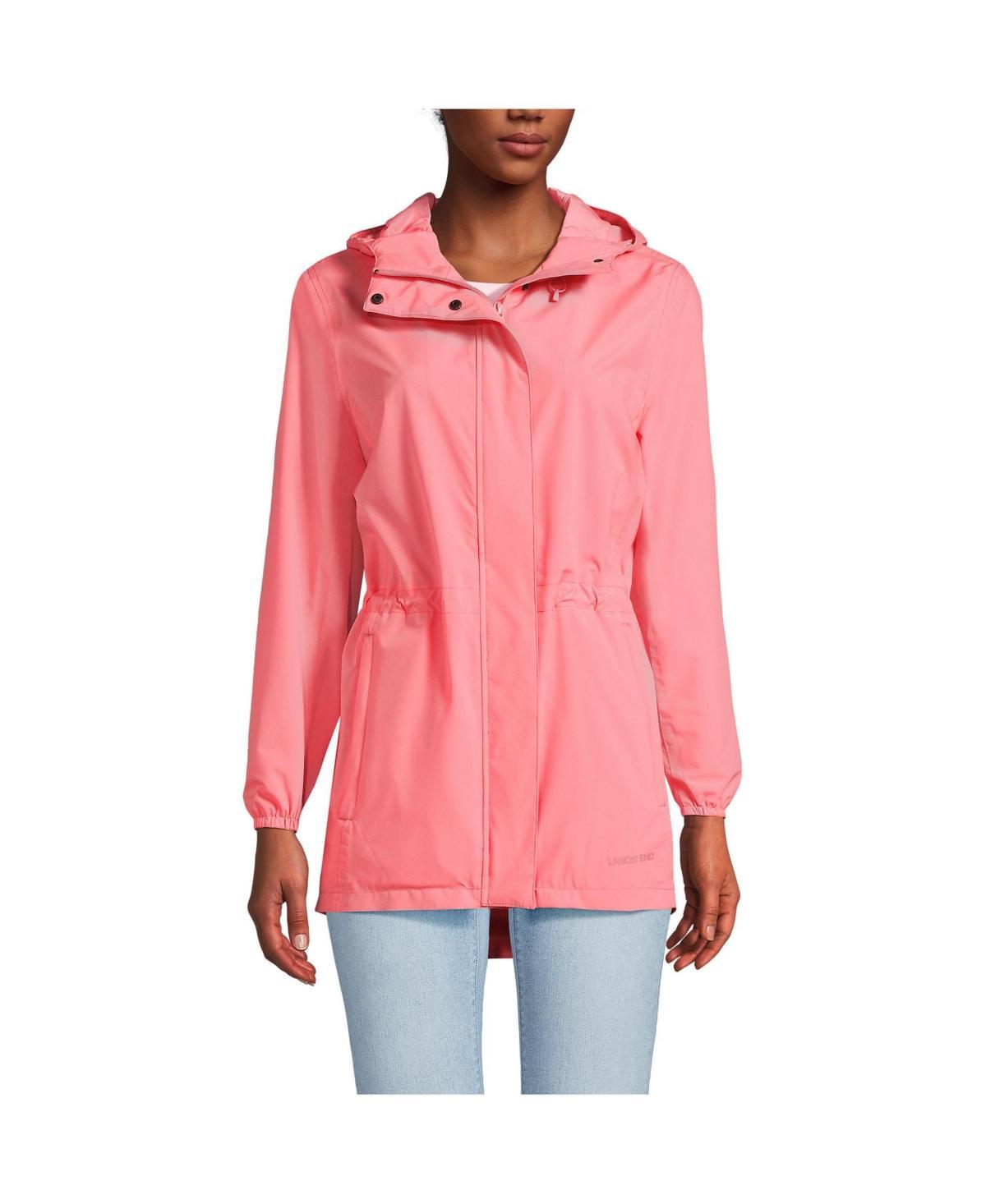 Womens Lands End Hooded Packable Raincoat Carmine Pink Product Image