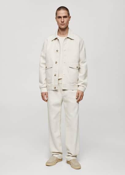 MANGO MAN - Linen cotton overshirt with pockets ecruMen Product Image