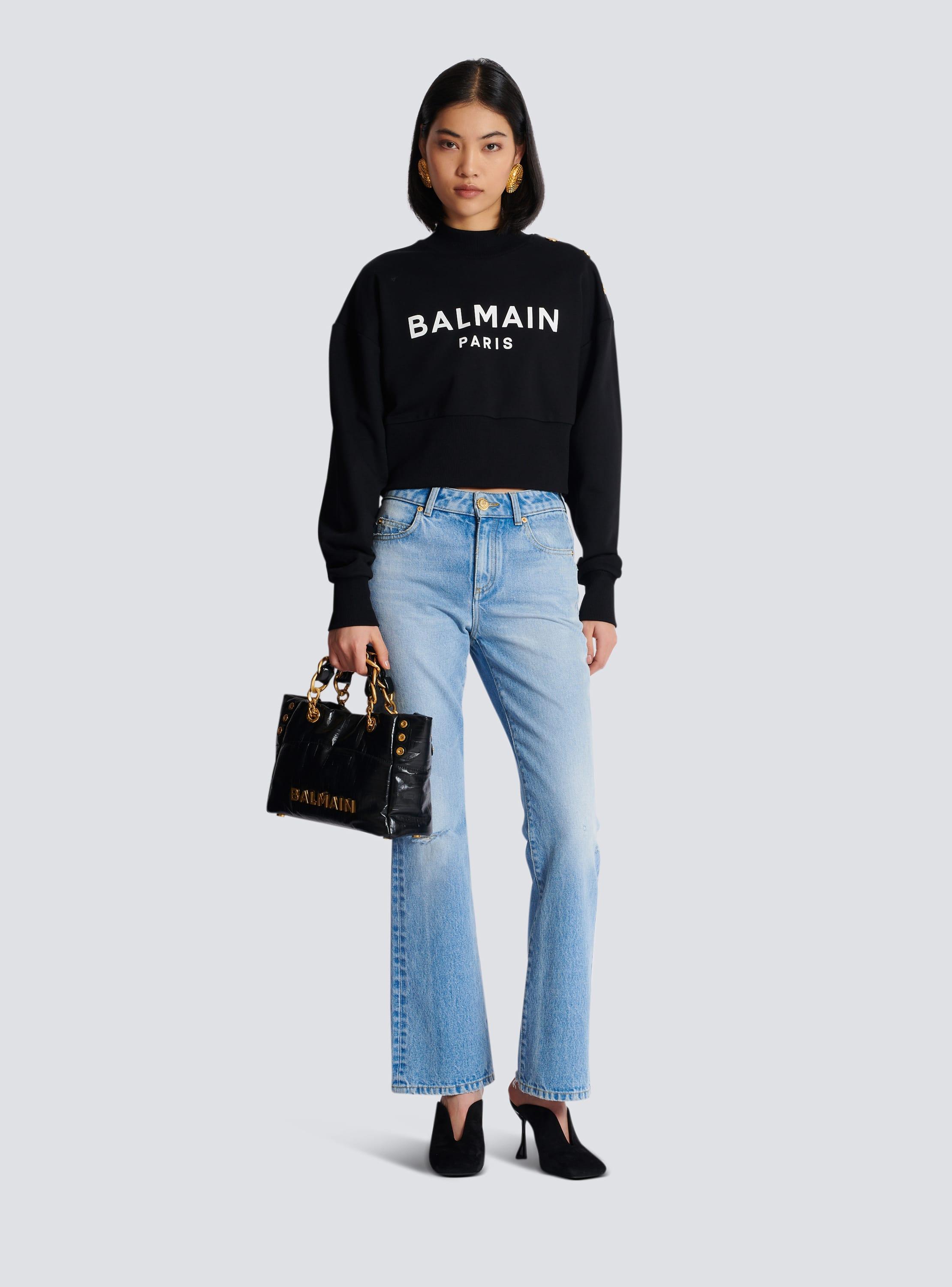 Cropped sweatshirt with Balmain Paris print Product Image