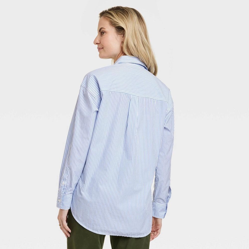 Womens Oversized Long Sleeve Collared Button-Down Shirt - Universal Thread Blue Striped Product Image