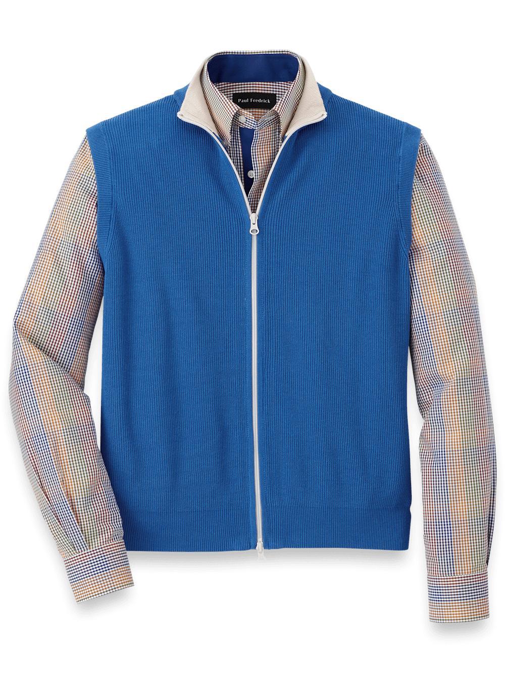 Cotton Full Zip Mock Neck Vest - Blue Product Image