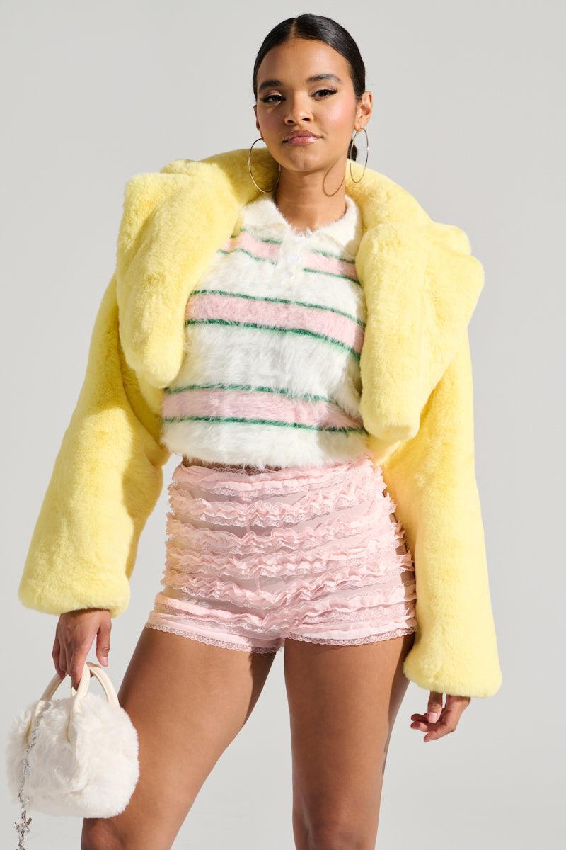 POPPY CROPPED FUR COAT IN YELLOW Product Image