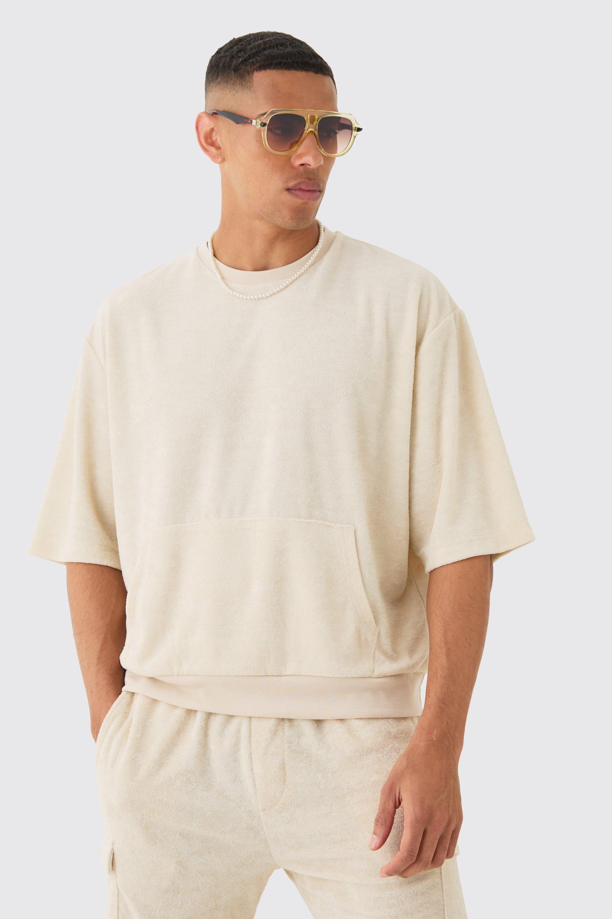 Short Sleeve Oversized Boxy Towelling Sweatshirt | boohooMAN USA Product Image