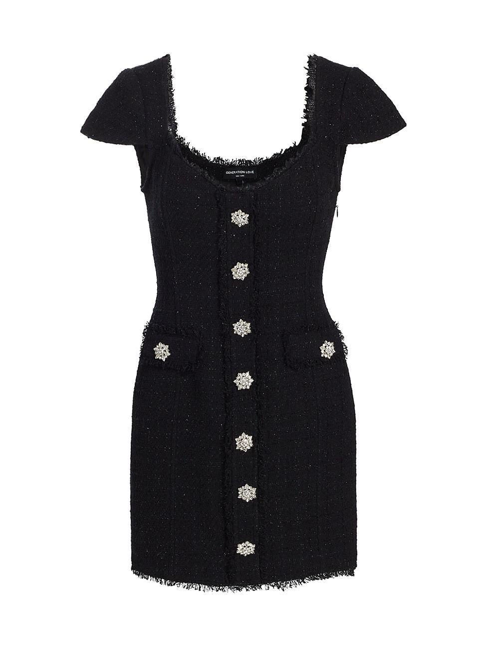 Womens Mikayla Tweed Crystal Button Minidress Product Image