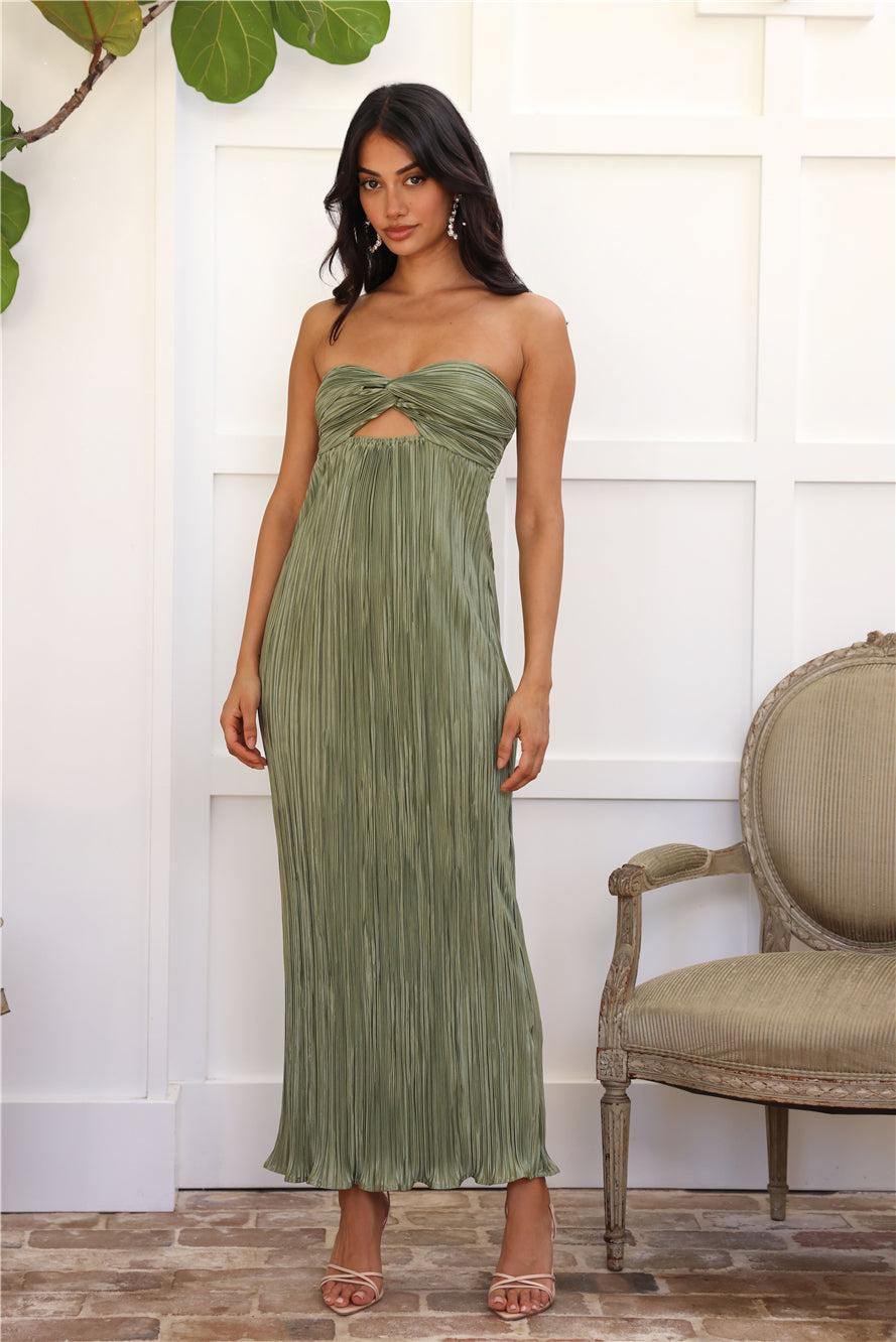 Wearing This Tonight Plisse Strapless Maxi Dress Sage Product Image