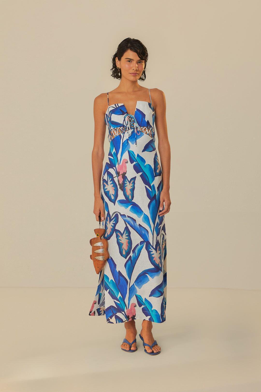 Off-White Blue Foliage Maxi Dress, BLUE FOLIAGE OFF-WHITE / XXS Product Image