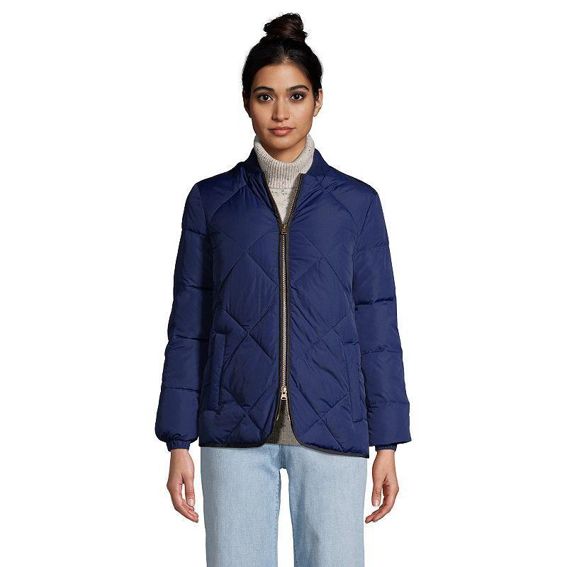 Womens Lands End Insulated Quilted Thermoplume Bomber Jacket Deep Blue Product Image