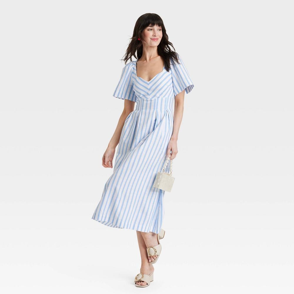 Women's Short Sleeve Midi Dress - A New Day™ Blue/White Striped 12 Product Image