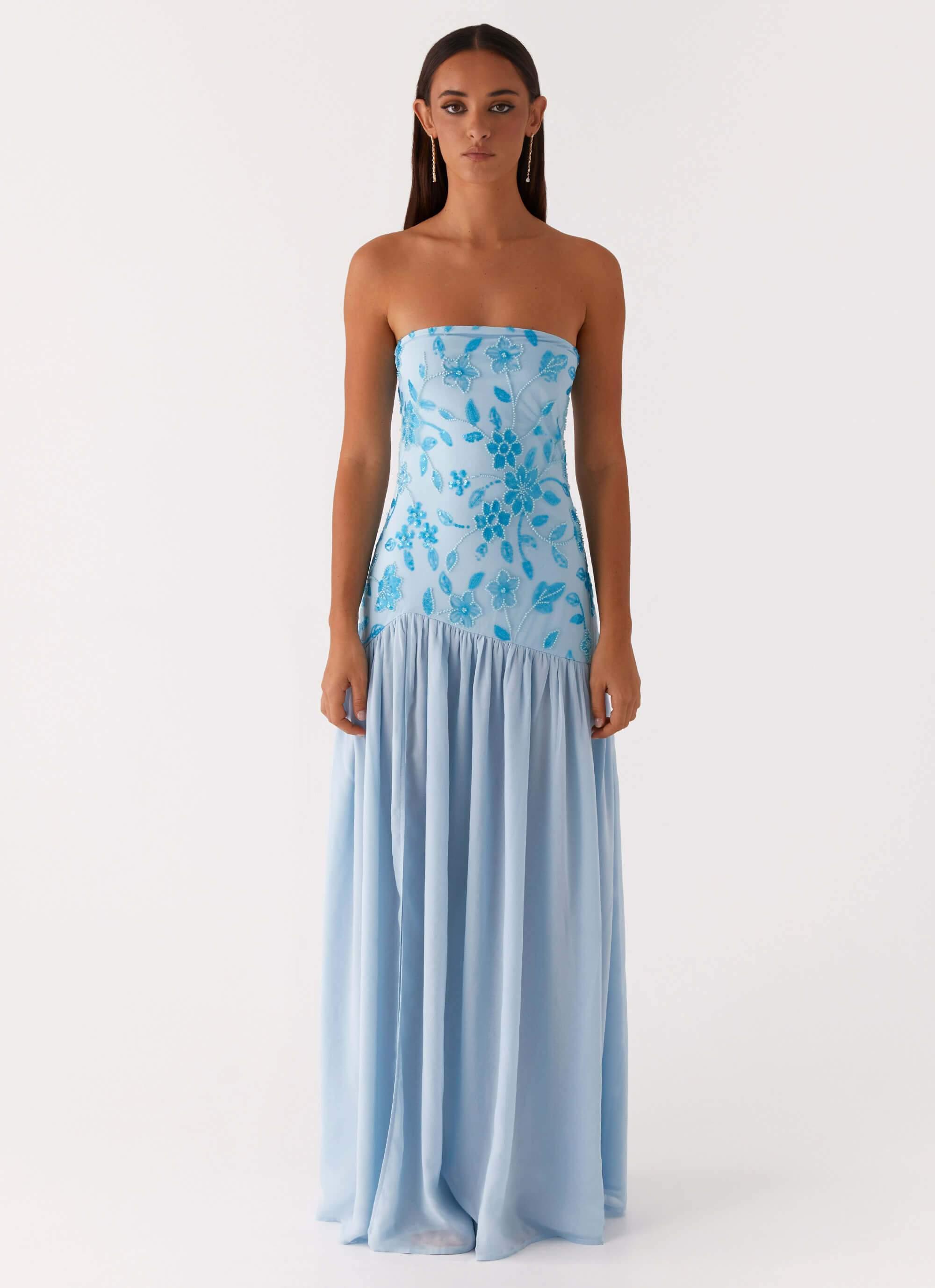 Eden Strapless Beaded Maxi Dress - Blue Product Image