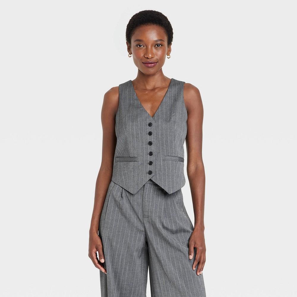 Womens Tailored Suit Vest - A New Day Charcoal Pinstripe Product Image