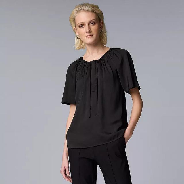 Petite Simply Vera Vera Wang Shirred Neck Blouse, Womens Product Image