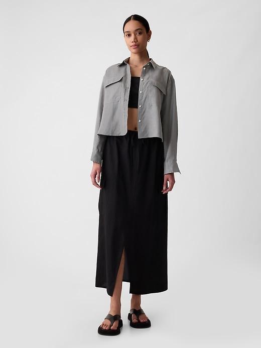 Oversized Linen Cropped Shirt Product Image