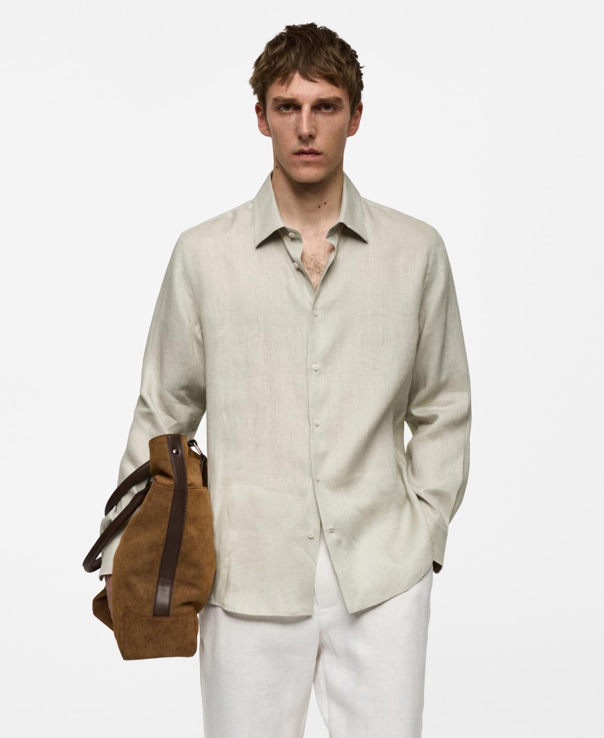 MANGO MAN - 100% linen regular-fit shirt whiteMen Product Image