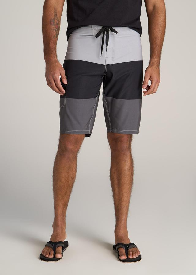 Tall Board Shorts for Men in Grey Color Block Product Image