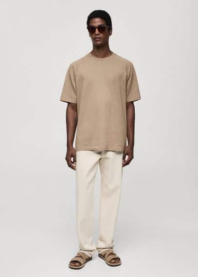 MANGO MAN - Relaxed fit cotton t-shirt beigeMen Product Image