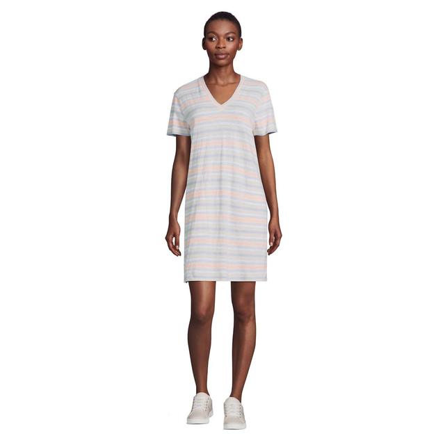 Lands End Petite Slub Short Sleeve V Neck Above Knee T Shirt Dress Product Image