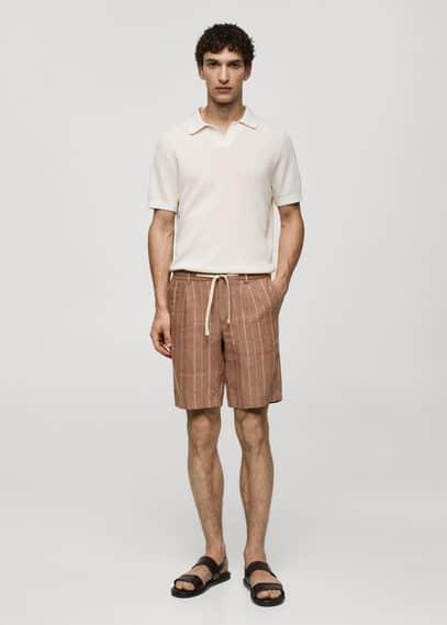 Mango Mens Drawstring Detail Striped Bermuda Shorts Product Image