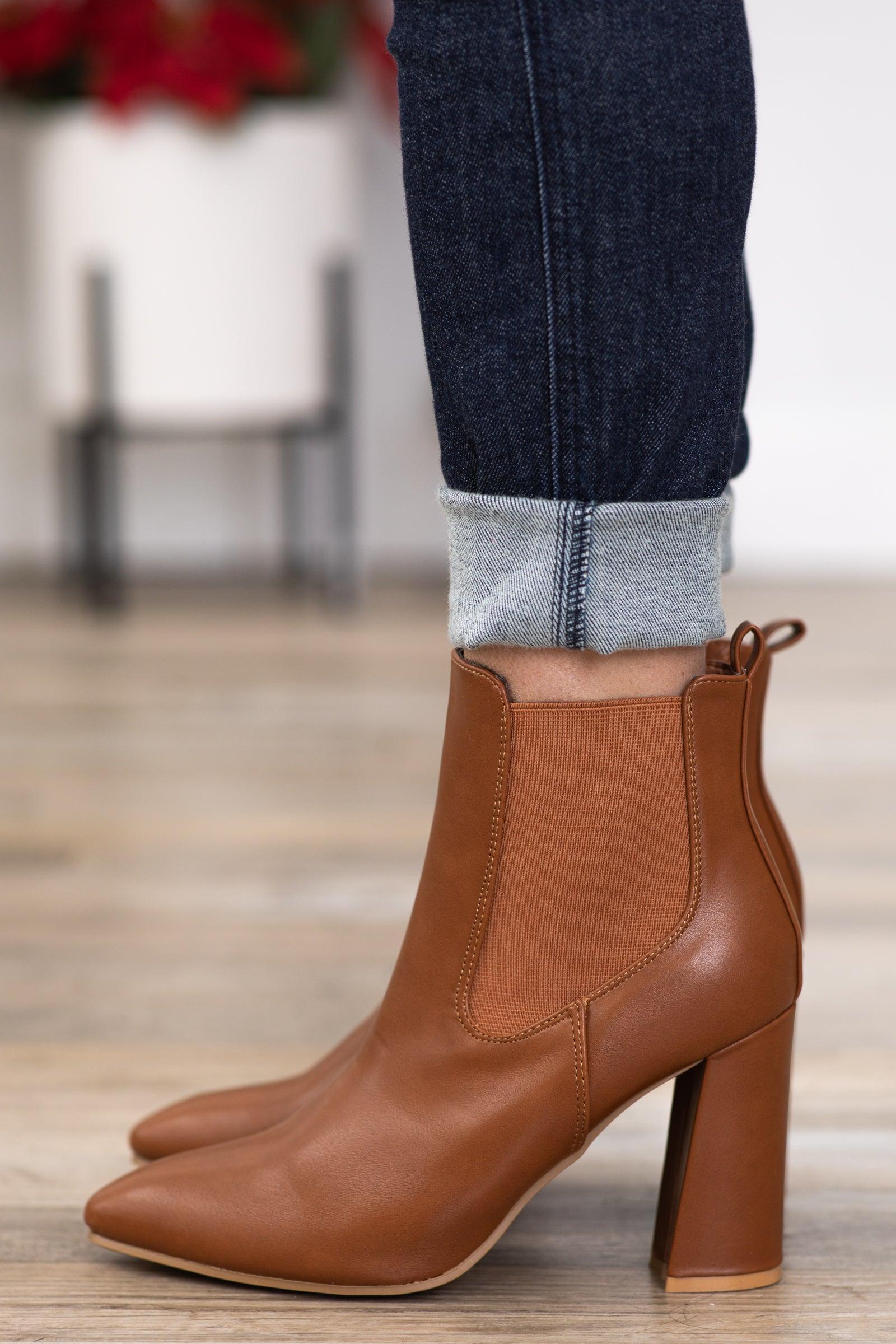 Dark Camel Block Heel Pull On Booties Product Image