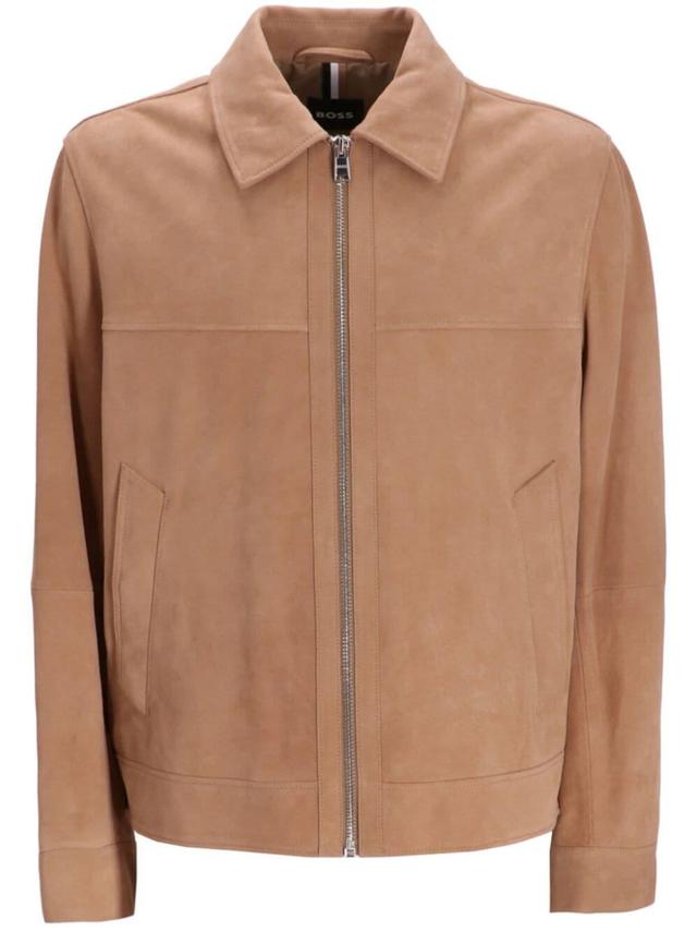 Zip-fastening Suede Shirt Jacket In Neutrals Product Image