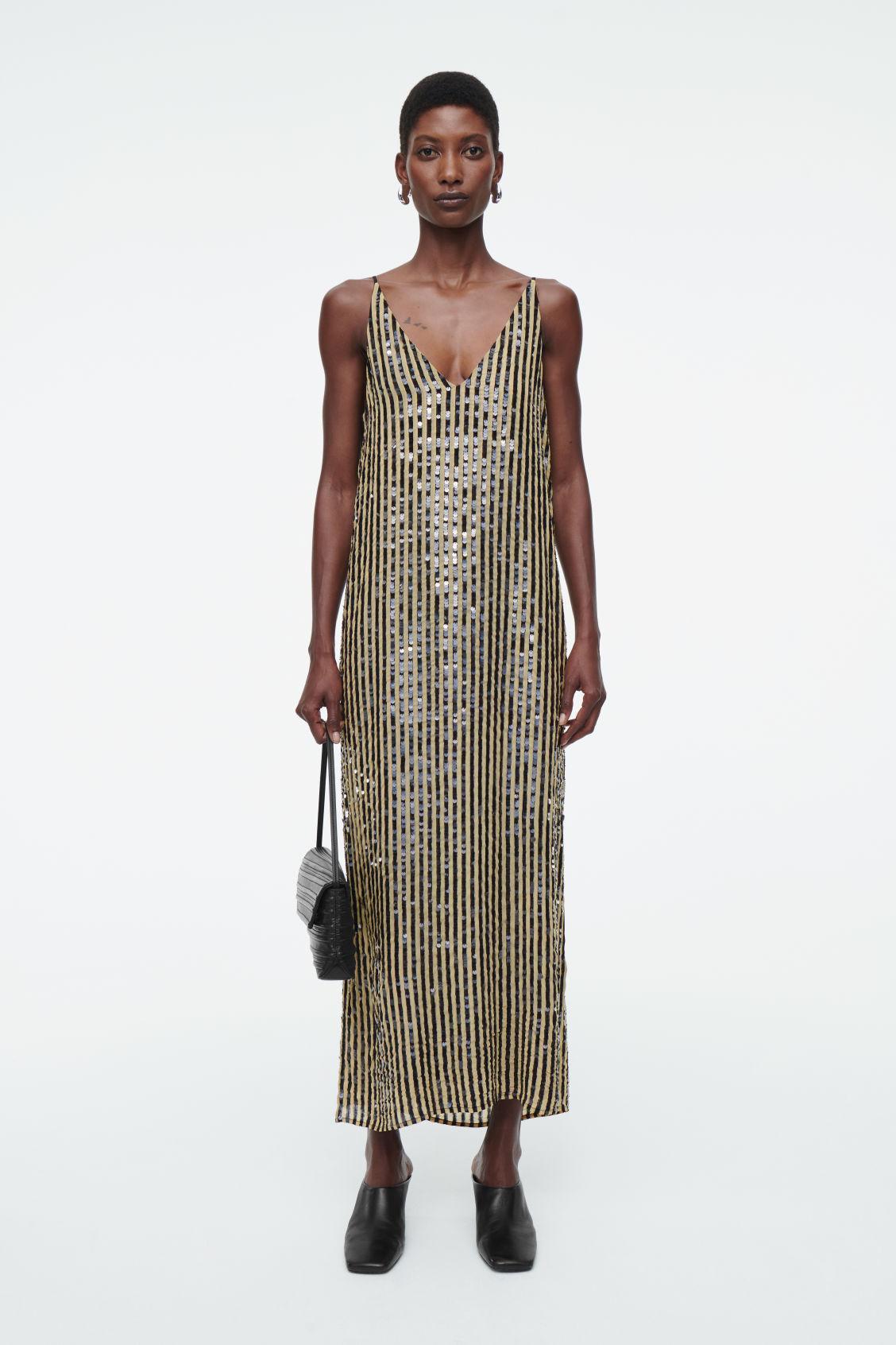 STRIPED SEQUINED SLIP DRESS Product Image