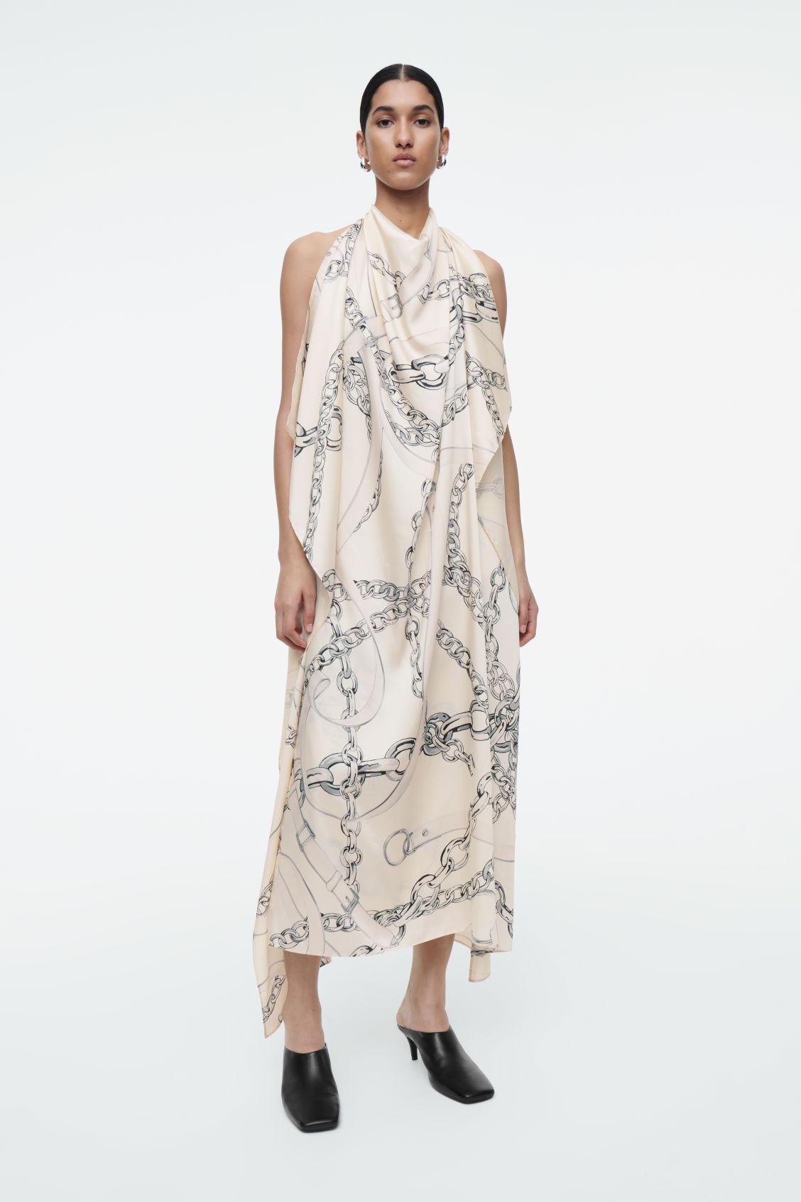 ASYMMETRIC CHAIN-PRINT MIDI DRESS Product Image