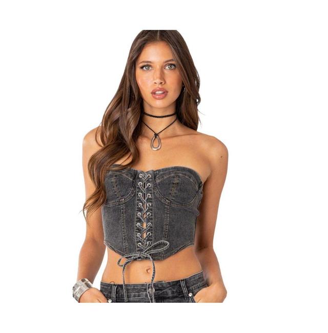 Womens Waverly Denim Lace Up Corset Top Product Image