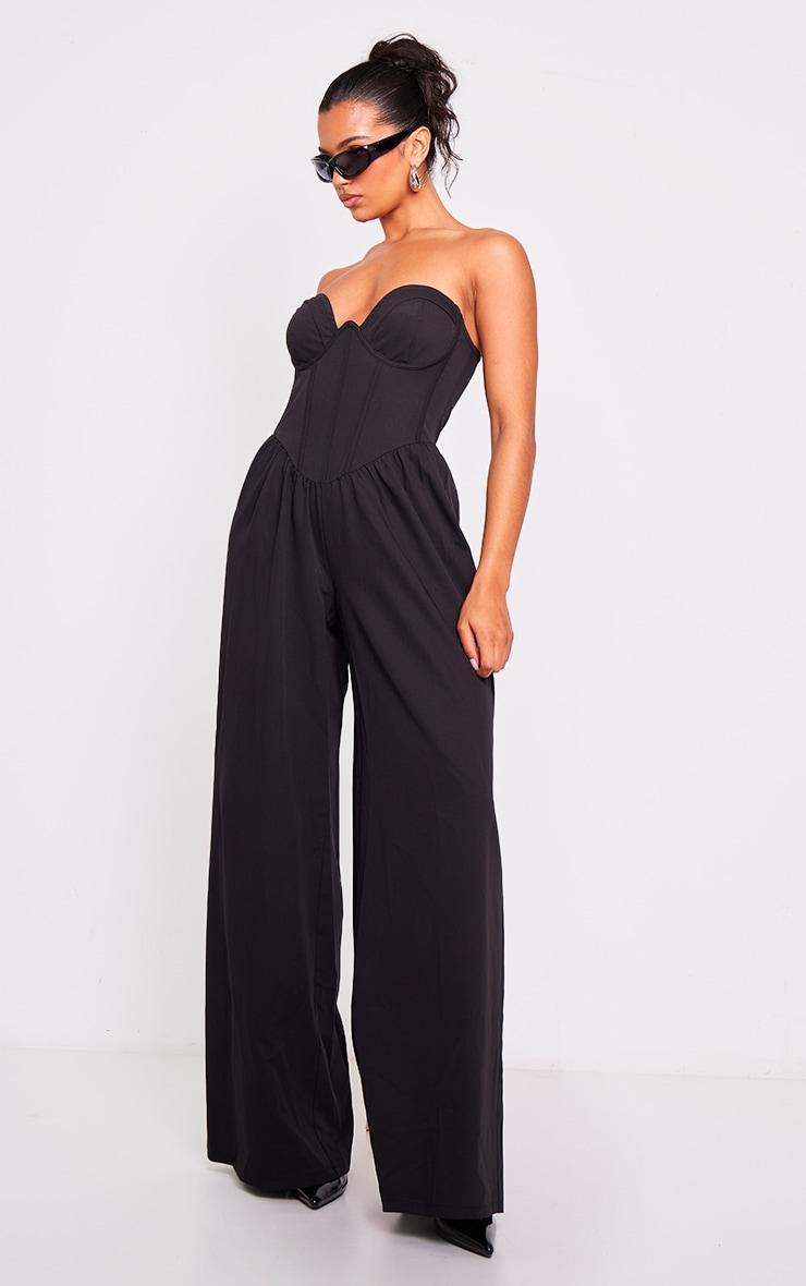 Black Underwire Corset Detail Tailored Jumpsuit Product Image