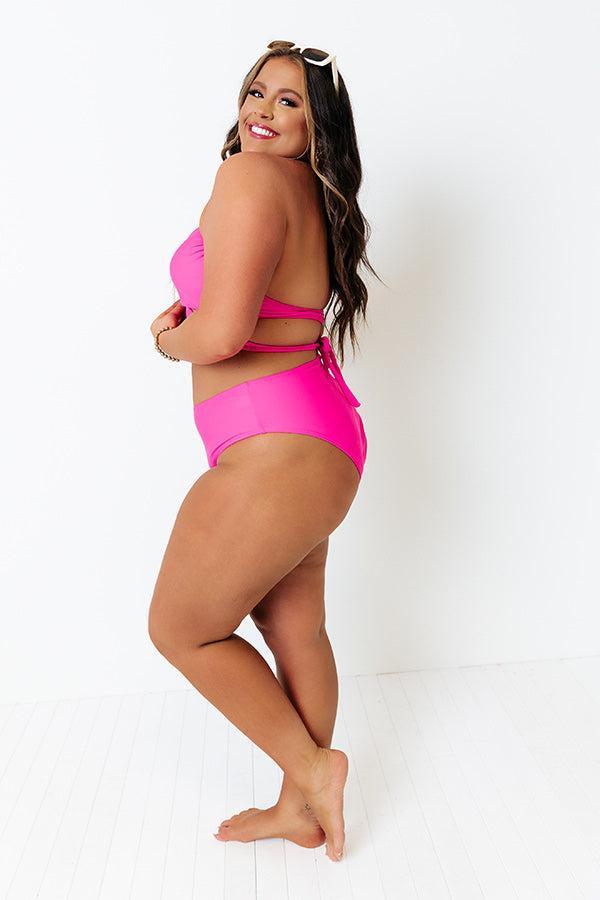 Sandy Seaside High Waist Bikini Bottom in Hot Pink Curves Product Image