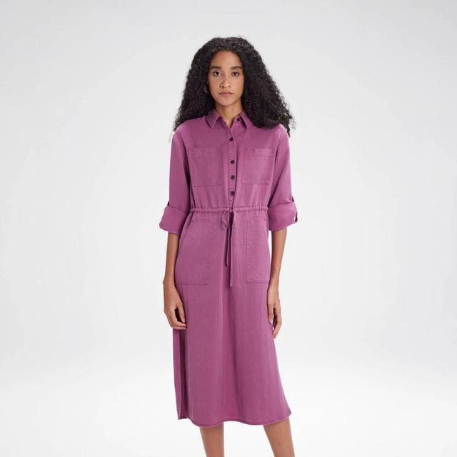 Womens Long Sleeve Utility Midi Shirtdress - A New Day Purple L Product Image