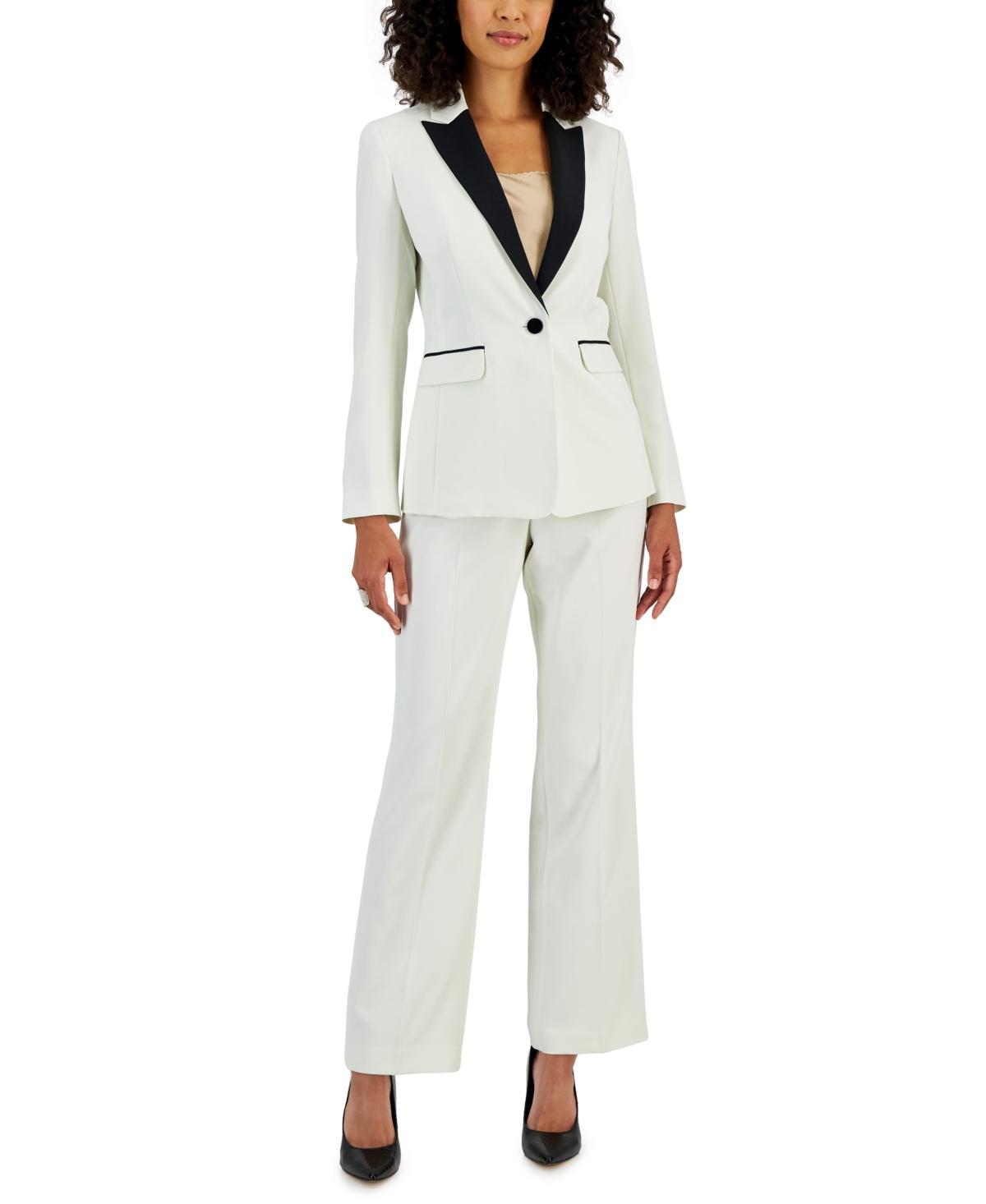 Le Suit Womens Crepe Contrast-Collar Jacket & Kate Straight-Leg Pants - Black Product Image