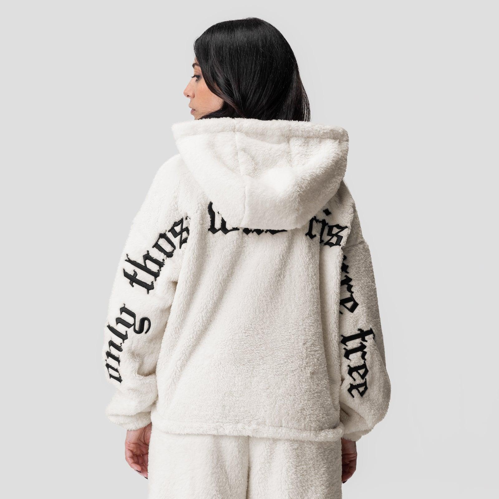 1005. Women's Sherpa Recovery Full Zip Hoodie - Ivory Cream/Black Product Image