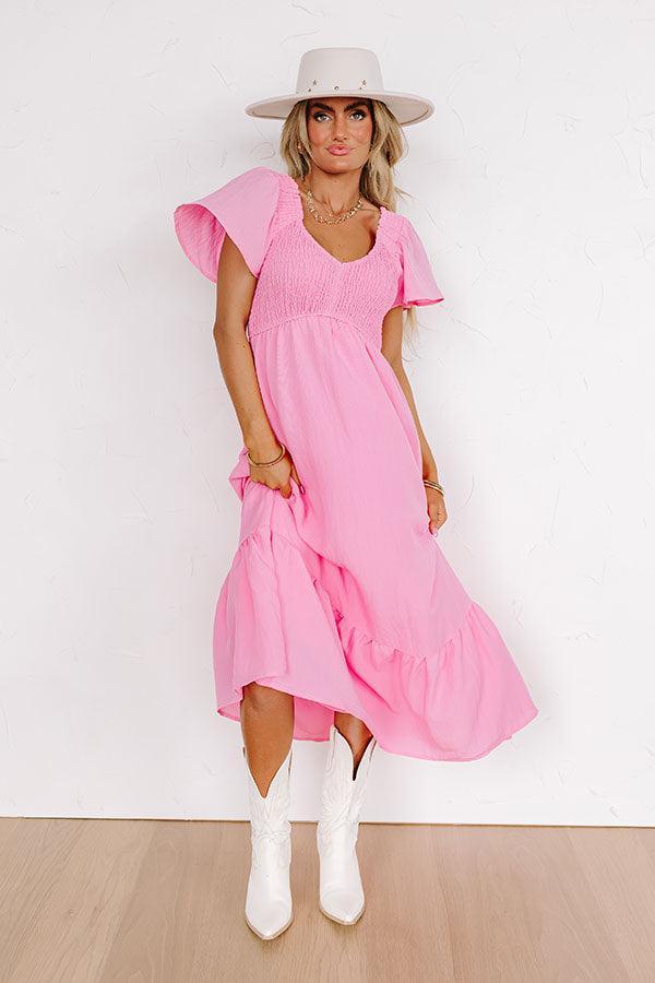 Sunny Smiles Smocked Maxi in Pink Product Image