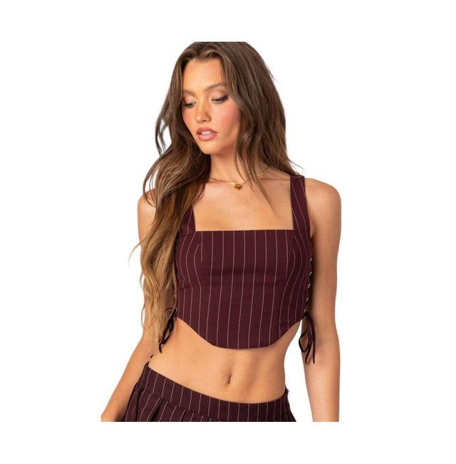 Womens Pinstripe Side Lace Up Corset Top Product Image