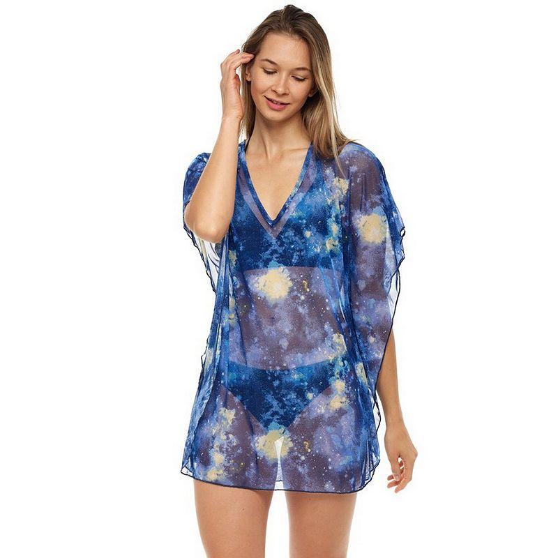 Womens Jordan Taylor Printed Mesh Kaftan Swim Cover-Up Blue Product Image