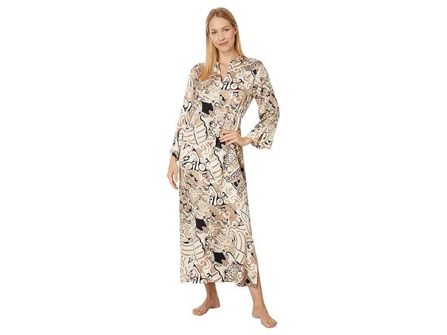 N by Natori Kaleidoscope Satin Zip Caftan (Natural) Women's Pajama Sets Product Image