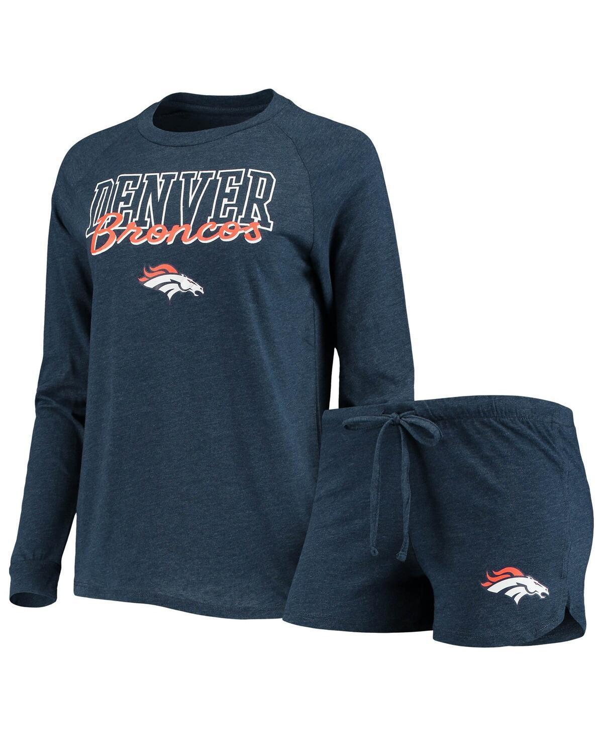 Womens Concepts Sport Denver Broncos Meter Knit Long Sleeve Raglan Top & Shorts Sleep Set Blue Product Image