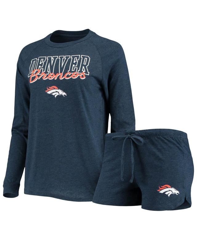 Womens Concepts Sport Navy Denver Broncos Meter Knit Long Sleeve Raglan Top & Shorts Sleep Set Product Image