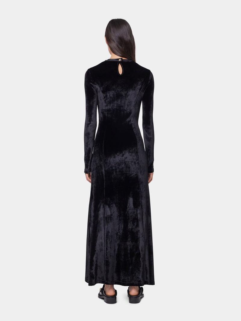 BLACK LONG DRAPED DRESS IN VELVET Product Image